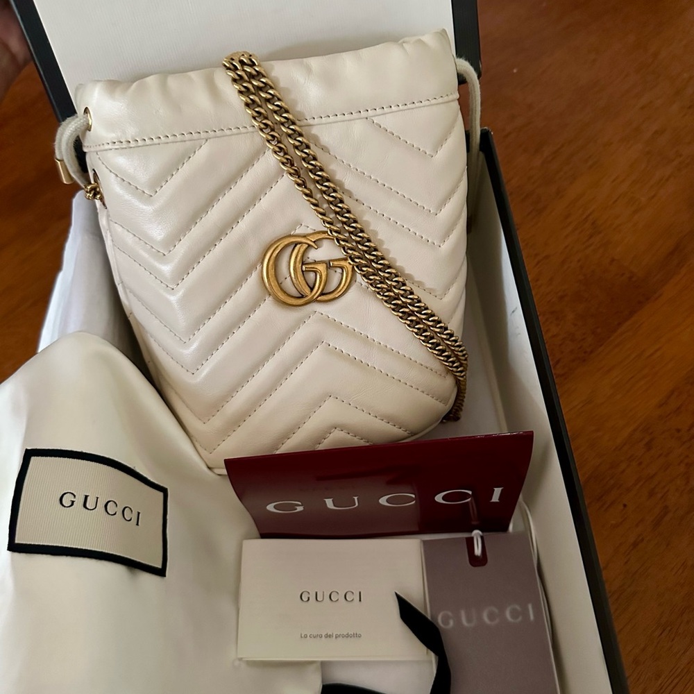 Gucci Cream Matelassé Leather Crossbody with Gold Double G